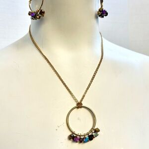 Necklace and Earrings; Iridescent Glass Bead